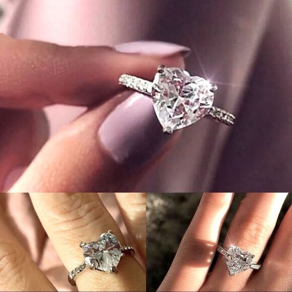 The Best seller!Delicate 925 Silver & CZ  Heart Ring sz 6 - Picture 6 of 15